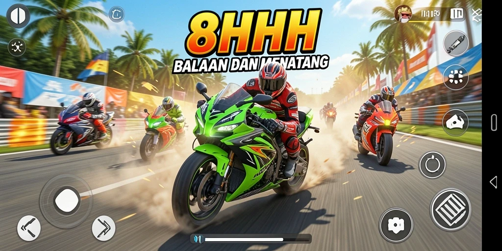 Screenshot gameplay 8HHH menunjukkan serunya balapan motor.