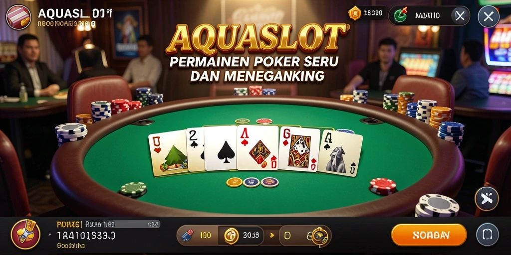 Screenshot gameplay AQUASLOT yang menampilkan suasana meja poker yang seru.