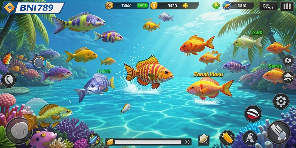 Screenshot BNI789 menampilkan aksi menembak ikan yang seru dan menarik.