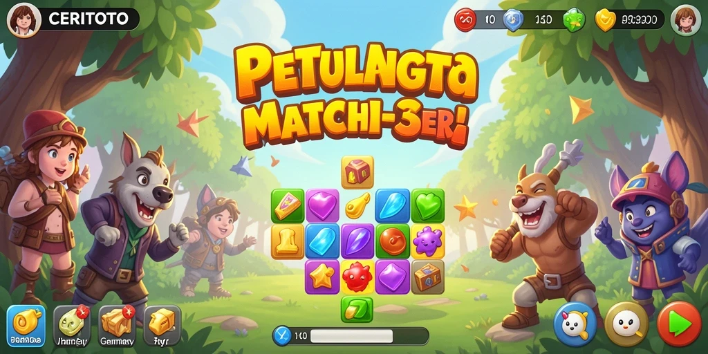 Tampilan gameplay Match-3 yang seru dan penuh warna.