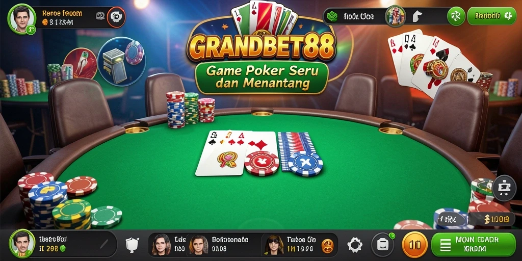 Tampilan gameplay seru dalam GRANDBET88 yang menampilkan aksi poker.