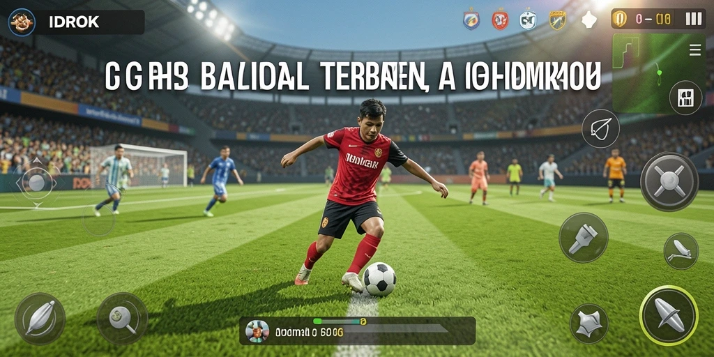 Tampilan utama gameplay IDROK menampilkan aksi sepak bola yang seru.