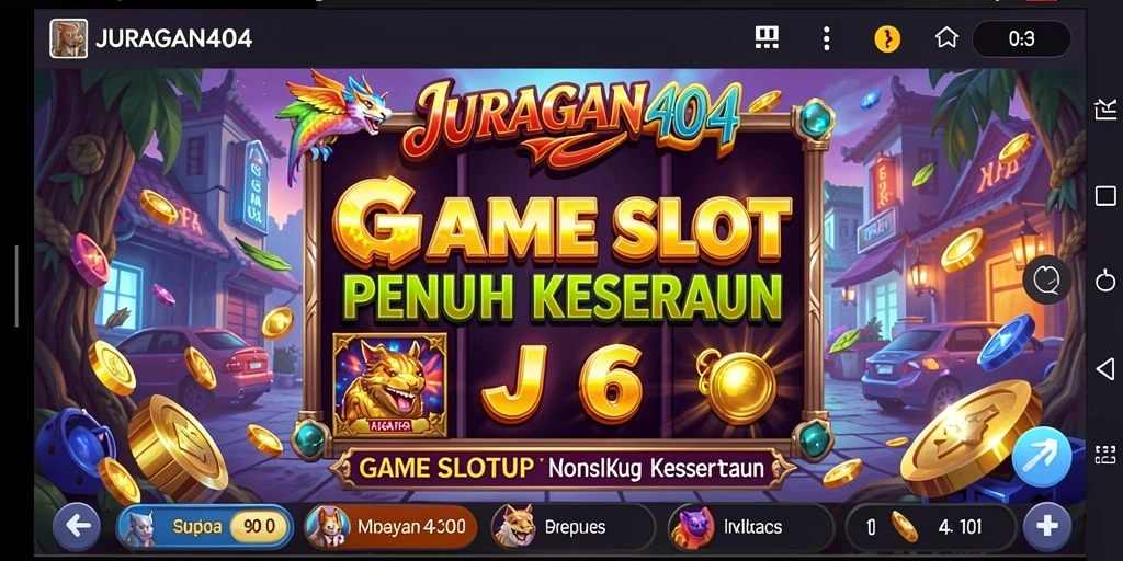 Screenshot JURAGAN404 menampilkan momen mendebarkan saat memutar gulungan Slot.