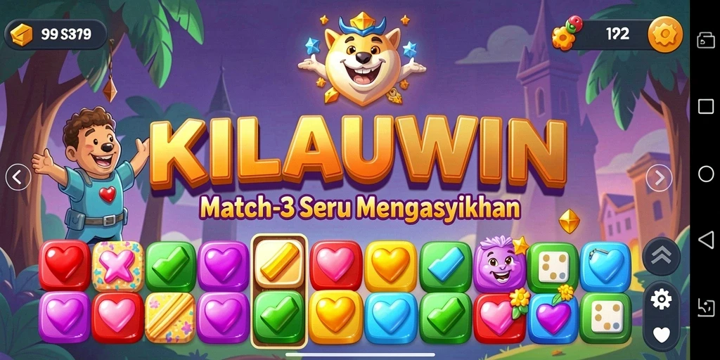 Screenshot KILAUWIN menampilkan gameplay Match-3 yang mengasyikkan.