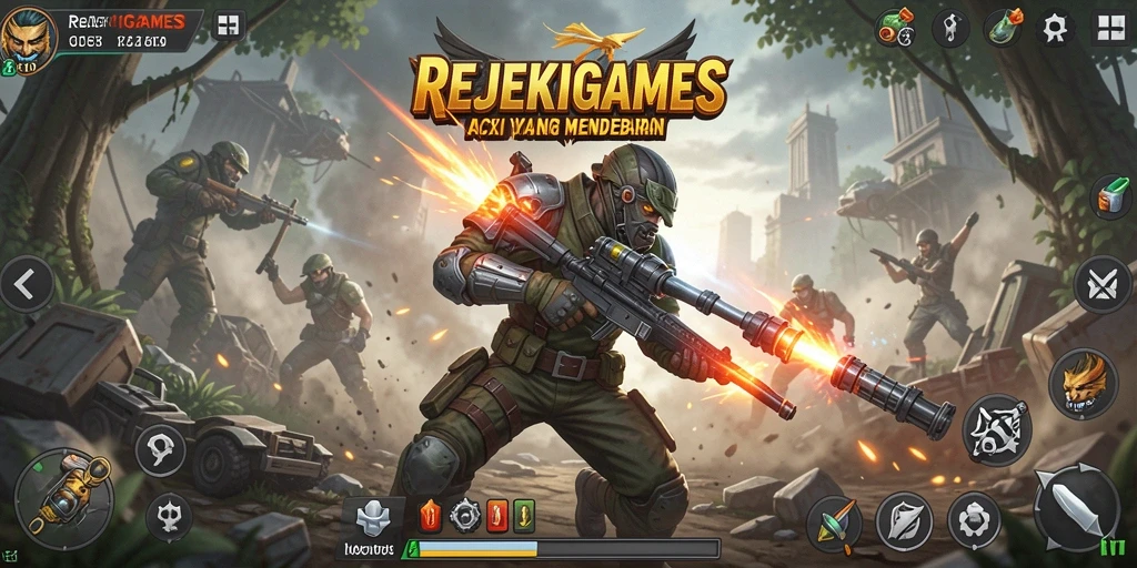 Tampilan gameplay mendebarkan dari REJEKIGAMES yang penuh aksi.