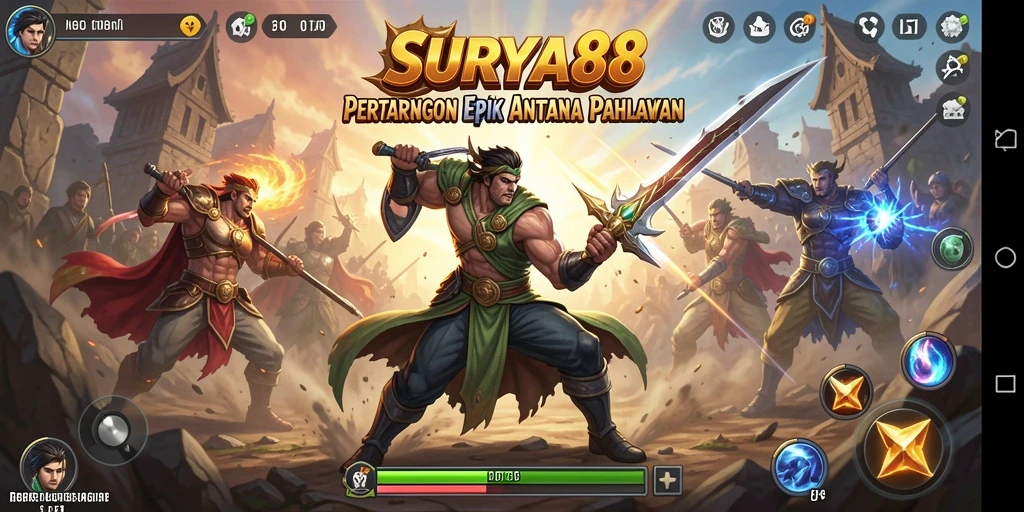Screenshot gameplay SURYA88 yang menampilkan aksi pertarungan yang intens.