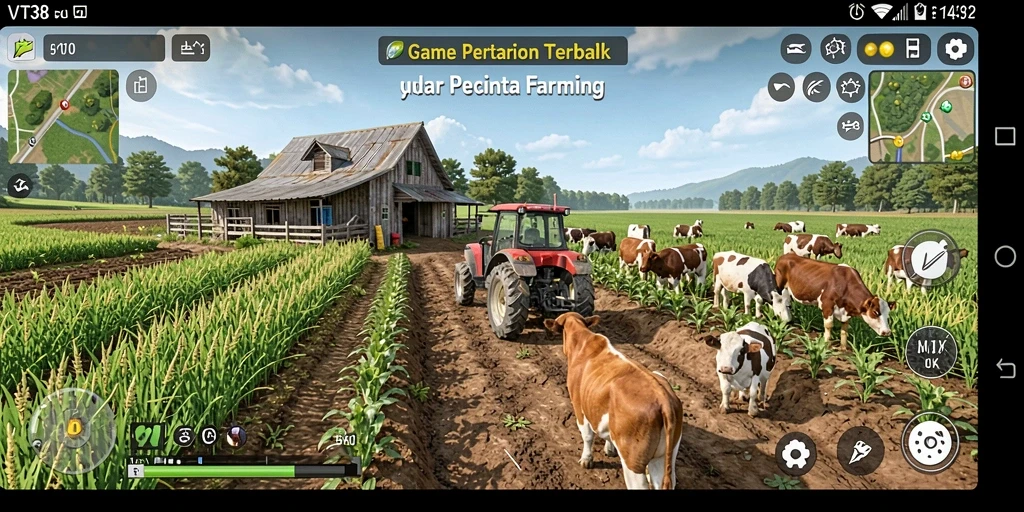 Tampilan gameplay VT38 yang menarik saat bercocok tanam.