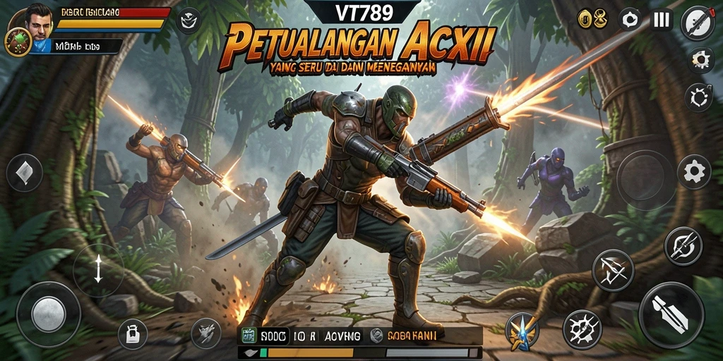 Screenshot gameplay VT789 menunjukkan pertempuran intens dan grafis yang memukau.