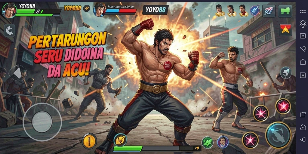 Screenshot gameplay YOYO88 menampilkan aksi pertarungan yang mendebarkan.